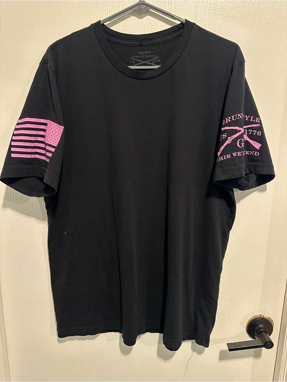 Grunt Style Black Short-Sleeve Tee with Pink Sleeve Graphics Awarness